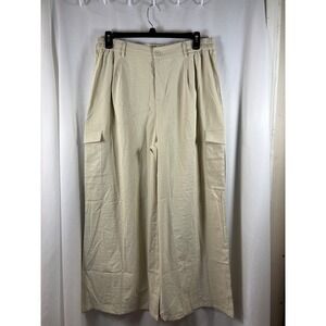 Zanzea Beige Wide Leg Cargo Pants XXL‎ High Waisted Pleated Utility Trousers NEW